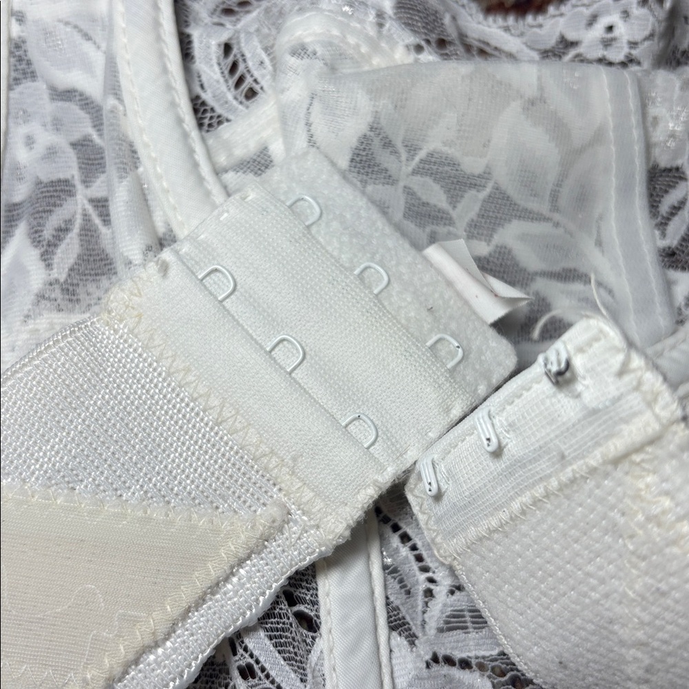 Fleur De Lace cream eyelet lace bustier sheer delicate lace vintage bra 36A - Picture 11 of 16